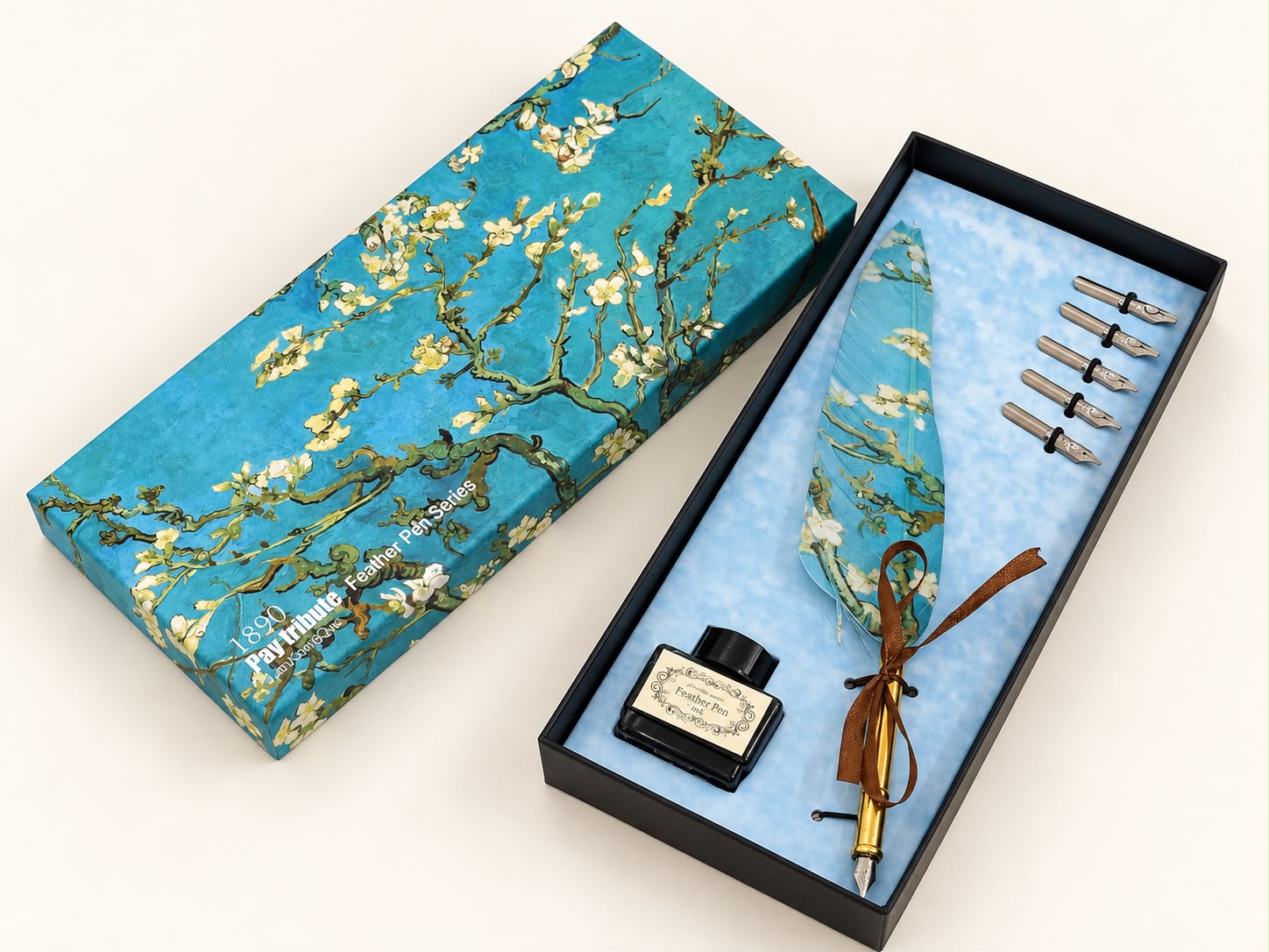 Feather Pen Set – Van Gogh "Almond Blossom"